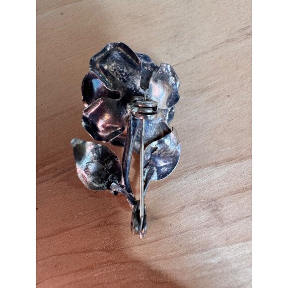 Sterling Silver Rose Flower Brooch Pin Floral Jewelry Hallmarked 925 2" - Picture 8 of 8